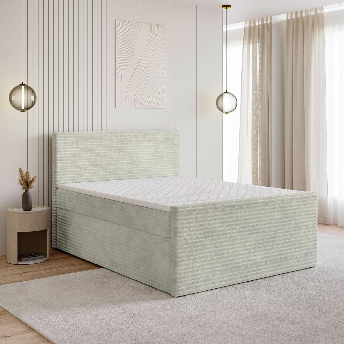BOXBETT NOLEN 140x200 cm mit Matratze und Topper - Hellgrau - Hellgrau, Holz (140/200cm) - MASSENO