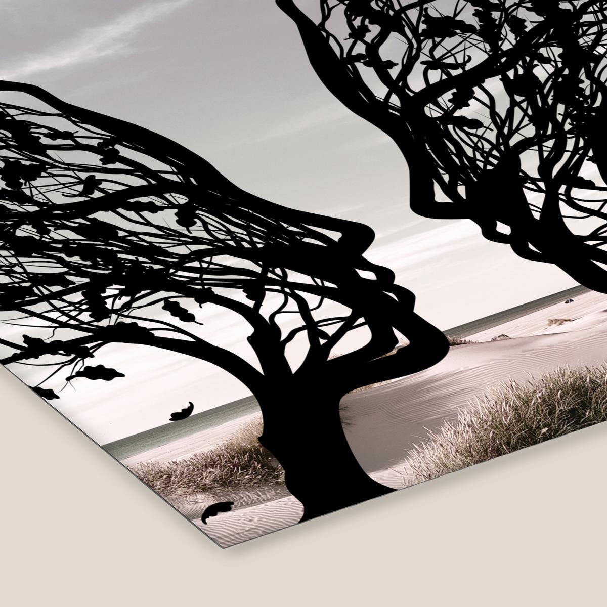 POSTER MIT RAHMENGERAHMTES BILD Strand - Meer - Menschen - Baum - Moderne Kunst 40x40 cm - Hellgrau, Papier (40/40cm) - MuchoWow