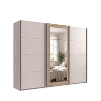 SCHWEBETÜRENSCHRANK 3-türig B270/H208/64 cm Kleiderschrank in Beige Grau, Spiegel umrahmt in Eiche Natur, Griffe Beige Grau / 22628 - Beige/Grau, Holzwerkstoff/Metall (270/208/64cm) - luma-home