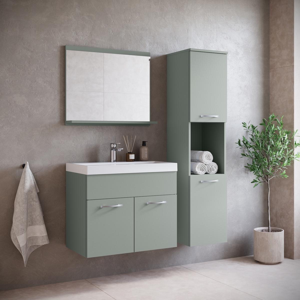 BADMÖBEL-SET Montreal 4 Teile Grau Matt - 60 x 35 x 51 cm - Grün, Holz (60/51/35cm) - Badplaats