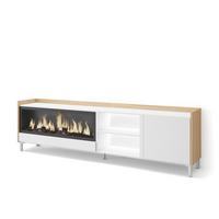 LOWBOARD, Weiß und Eiche, 212/35/61cm, Kamin mit Feuereffekt XXL - Weiß, Holzwerkstoff (212/61/35cm) - Skraut Home