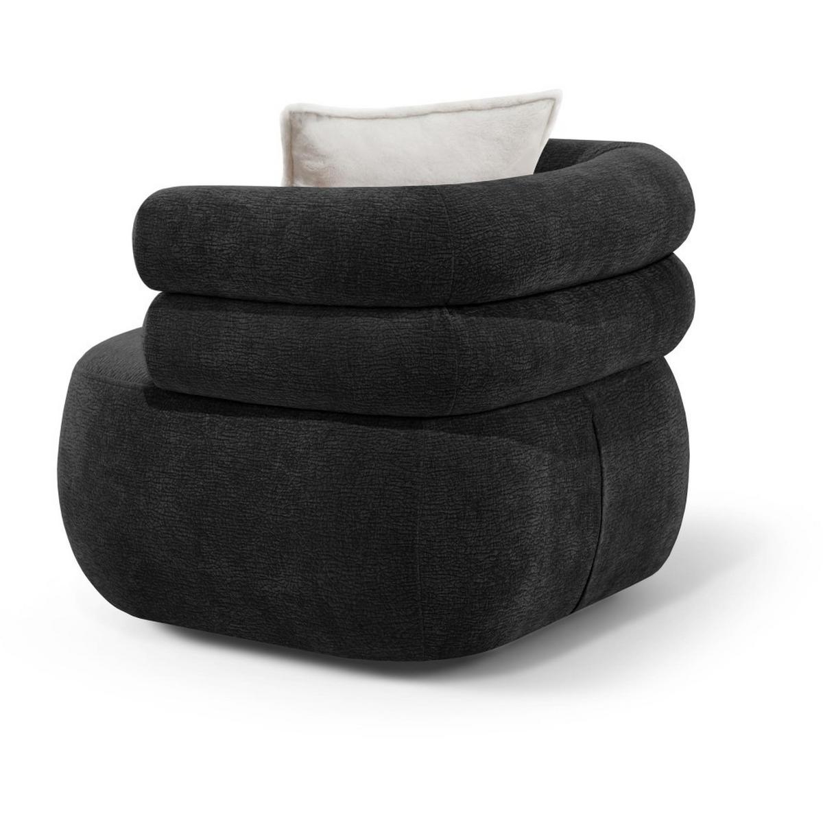 SESSEL Nano, Drehsessel mit runder Form, Schwarz - Schwarz, Textil (95/75/95cm) - Beautysofa