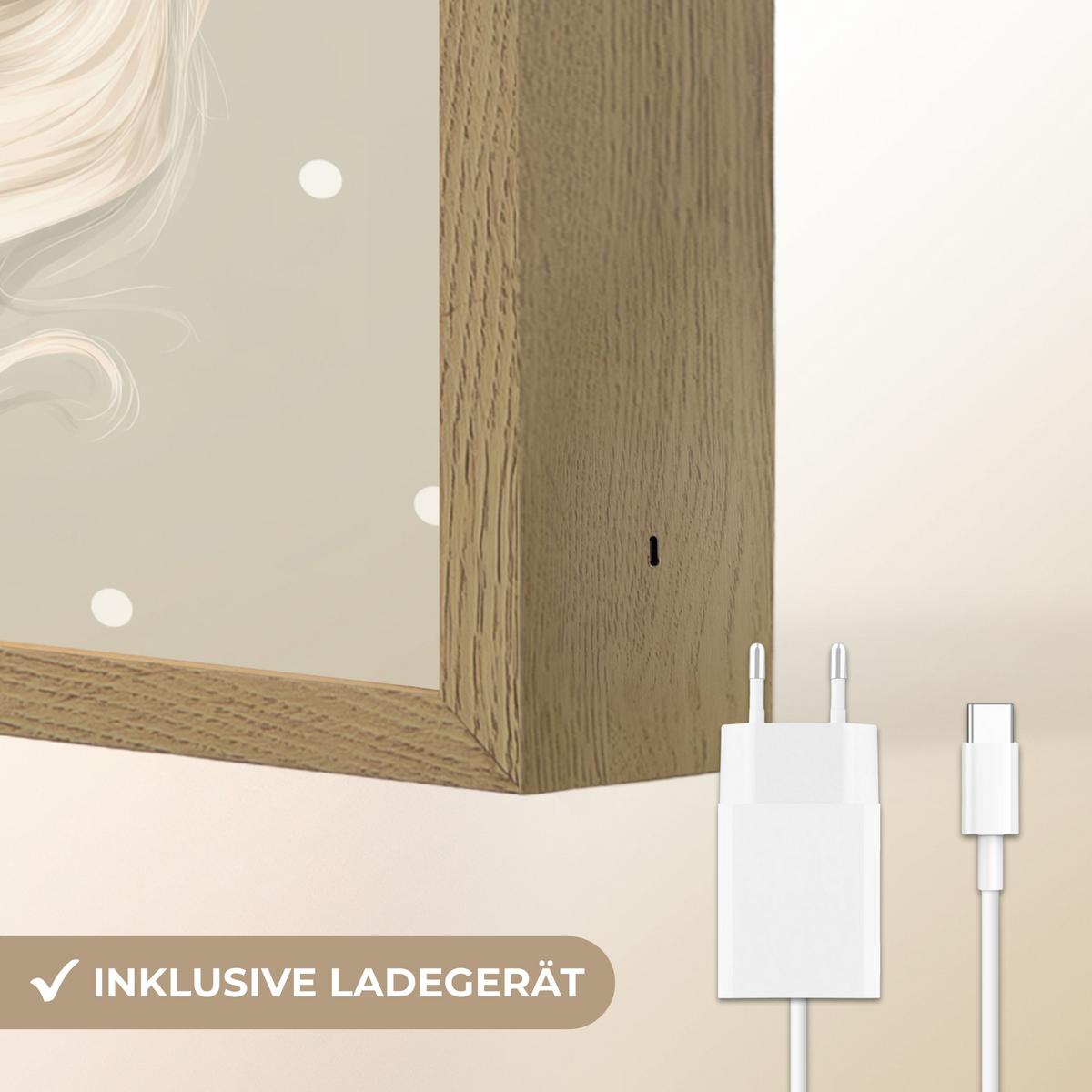 WANDLEUCHTE MIT AKKU Einhorn - Weiß - Punkte 30x40 cm - Taupe, Holzwerkstoff (30/40/8cm) - OnlyWow