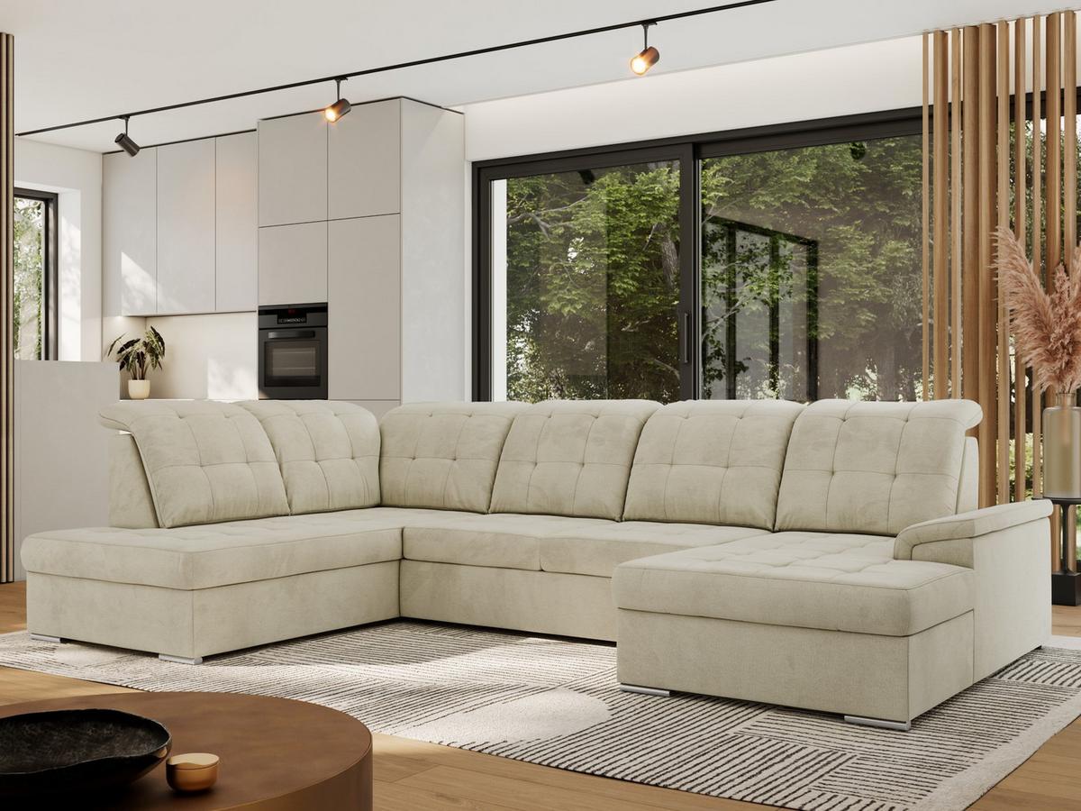 WOHNLANDSCHAFT MADRITO U - Beige Velorus - Links - Beige/Silberfarben, Textil/Metall (204/89/323cm) - MKS