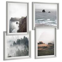 BILDER SET 4er Set - 50x50 cm & 40x60 cm Silberner Rahmen - Landschaften aus Bergen und Meer - Silberfarben, Kunststoff (50/50cm) - TULUP