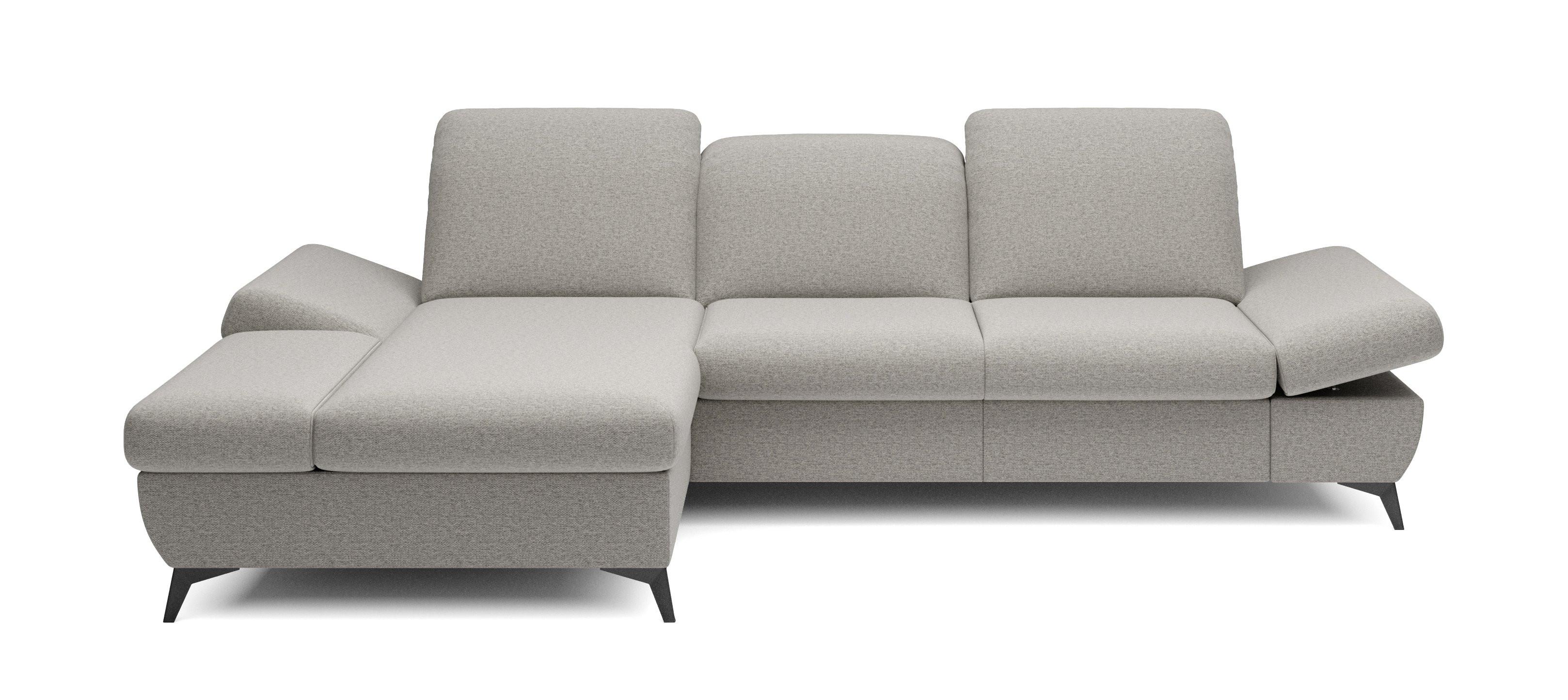 ECKSOFA FELICE L-S Beige Geflochtener Stoff mit Schlaffunktion - Hellgrau, Holz (284/166cm) - MASSENO