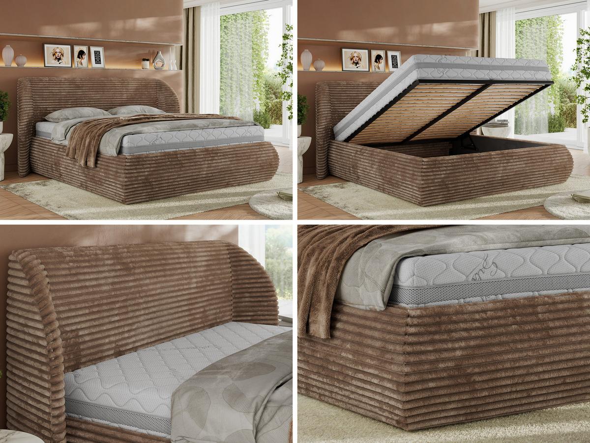 POLSTERBETT CAELA CLASSIC 140/200 - Braun Cord - Multipocket-Matratze - Braun, Textil (140/200cm) - MKS