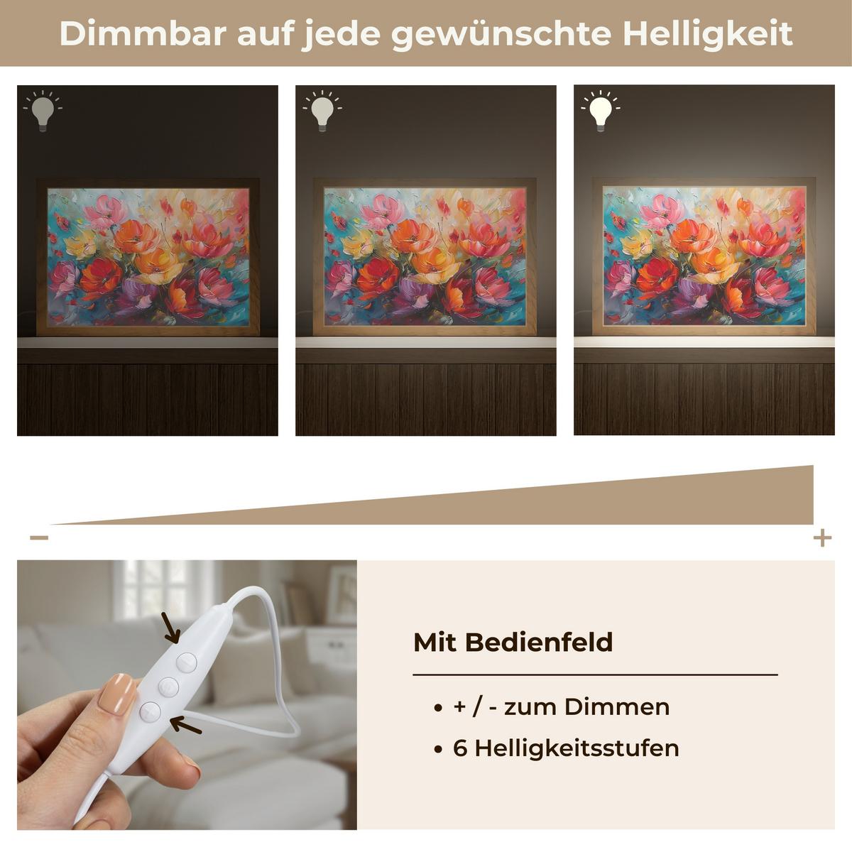 TISCHLEUCHTE Blumen - Bunt - Malerei - Abstrakt - Kunst 30x20 cm - Alufarben, Holzwerkstoff (8/30/20cm) - OnlyWow