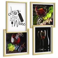BILDER SET 4er Set - 50x50 cm & 40x60 cm Goldrahmen - Weingläser mit Trauben und Inschrift - Goldfarben, Kunststoff (50/50cm) - TULUP