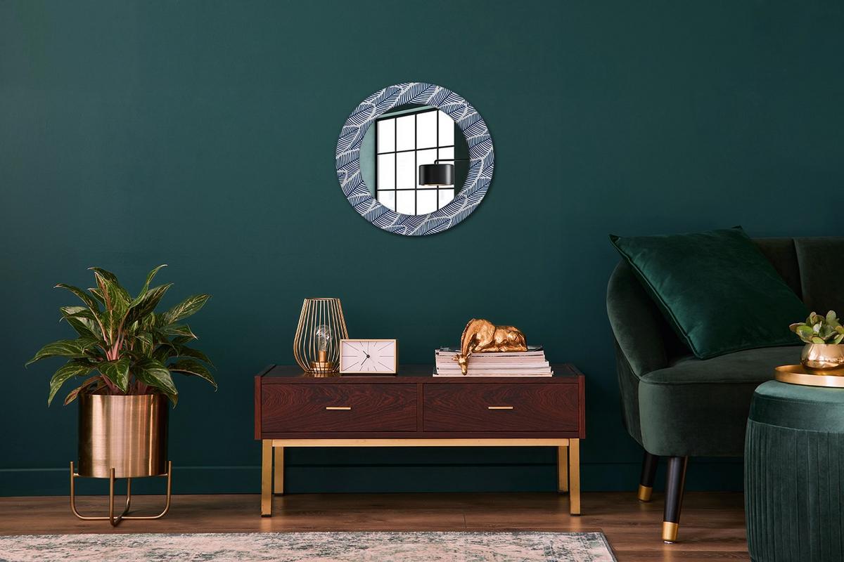 SPIEGEL Rund Ø 50 cm mit Aufdruck - Blau, Glas (50/50/0.4cm) - Wallfluent
