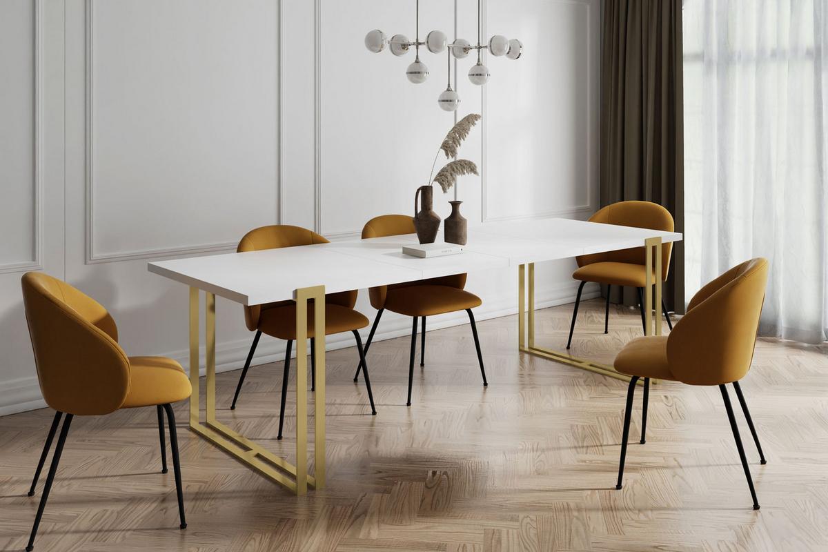 ESSTISCH Stella rechteckig ausziehbar, Weiß 120-220/80/76 cm - Goldfarben/Weiß, Holzwerkstoff/Metall (80/220/76cm) - WFL GROUP