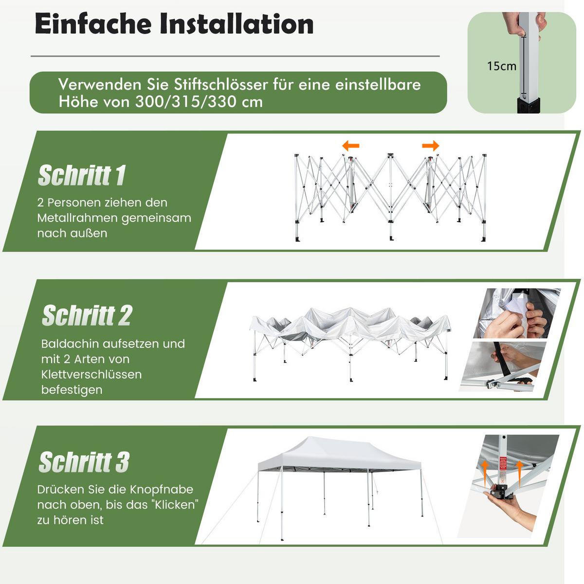 FALTPAVILLON 3x6m Weiß - Weiß, Kunststoff (600/330/300cm) - COSTWAY