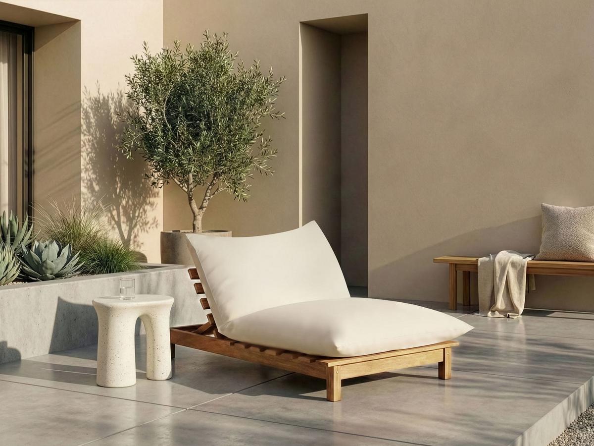 SONNENLIEGE Braun Suno - Hellbraun/Beige, Holz (85/61/117cm) - Beliani
