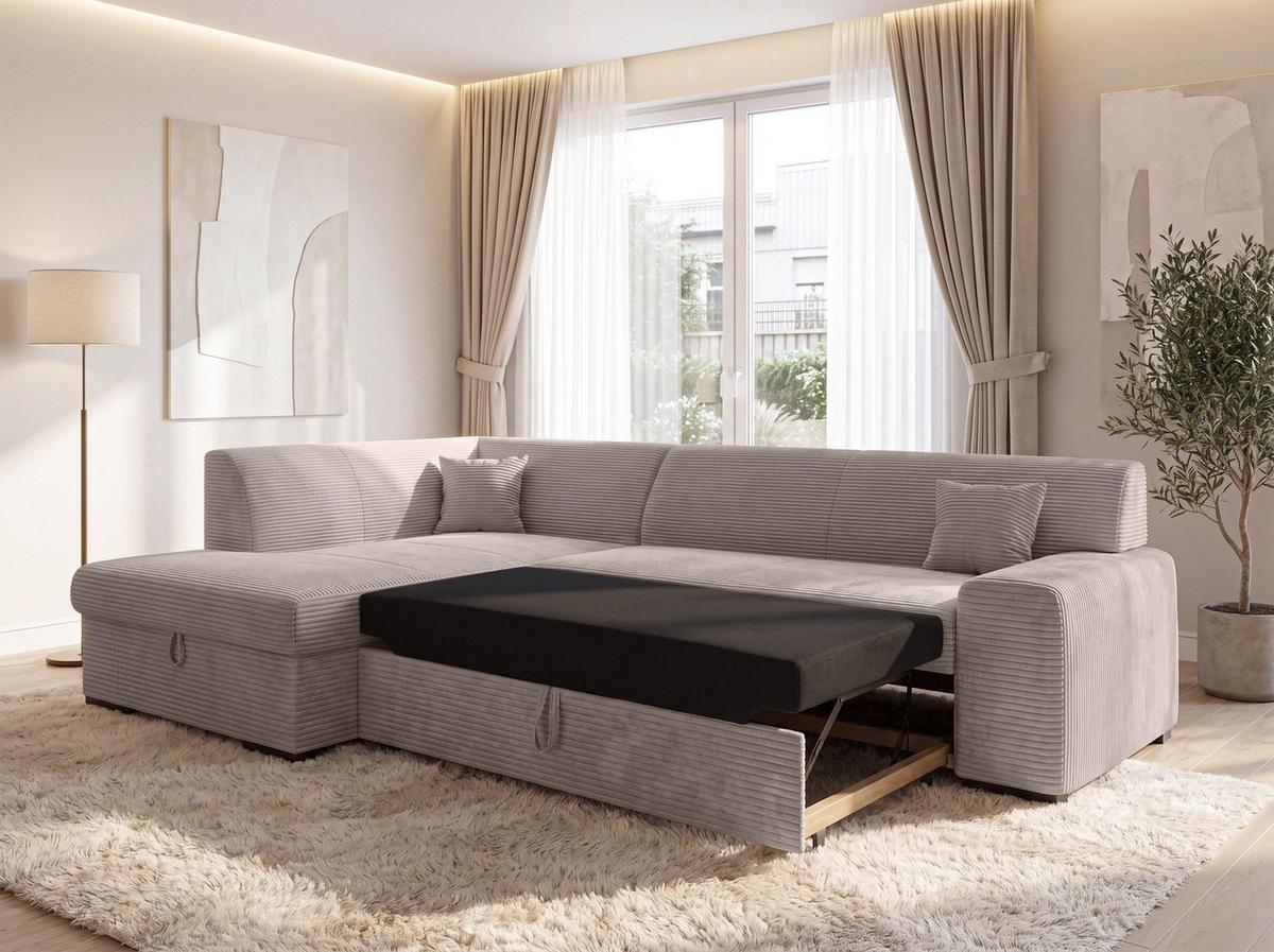 ECKSOFA L Form Minosa Beige 260/175/71 cm Links mit Schlaffunktion - Beige/Schwarz, Kunststoff/Textil (260/175cm) - AX Living