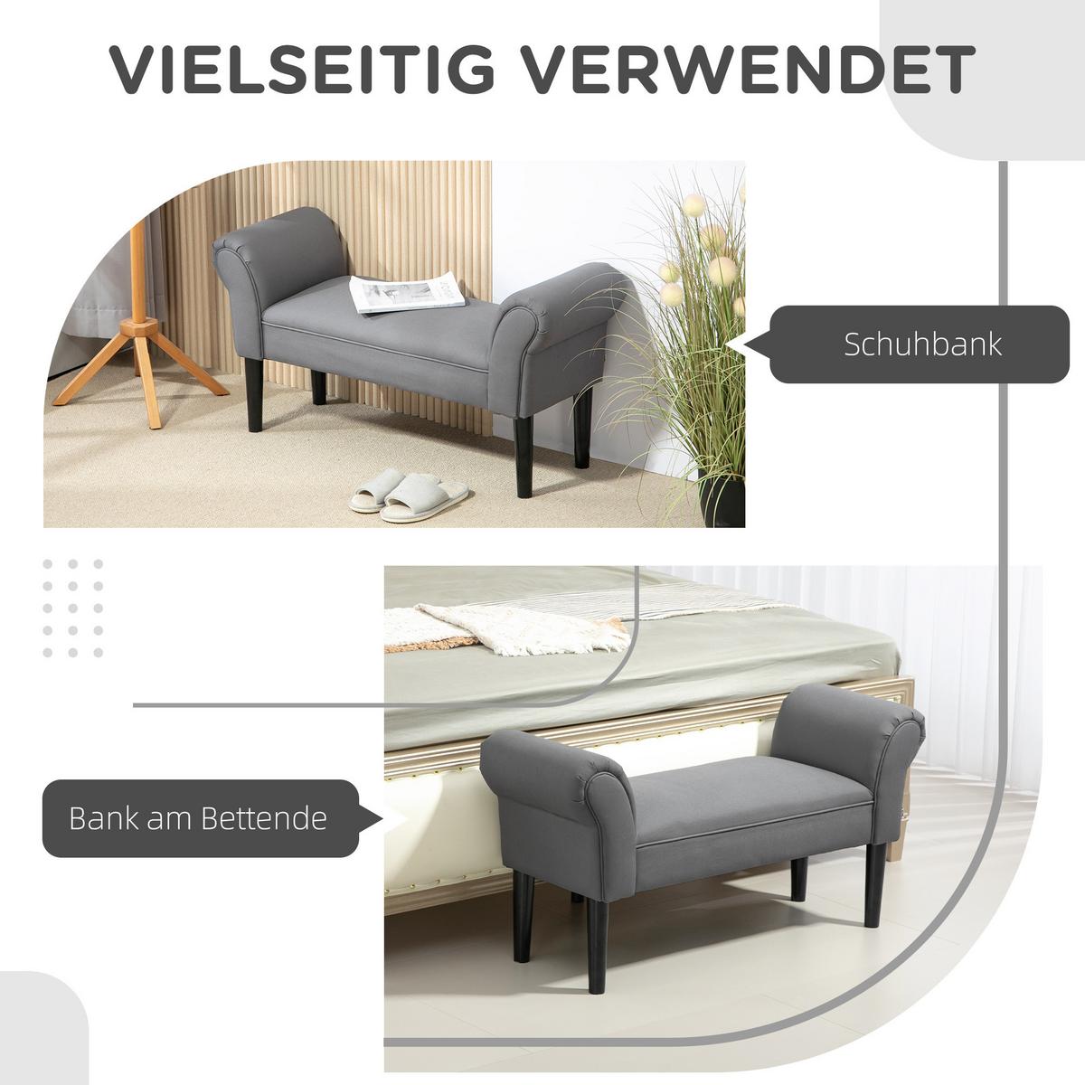 SITZBANK für Schlafzimmer Flurbank Polsterbank MDF Schaumstoff Grauweiß - Dunkelgrau, Kunststoff (36/51/102cm) - HOMCOM
