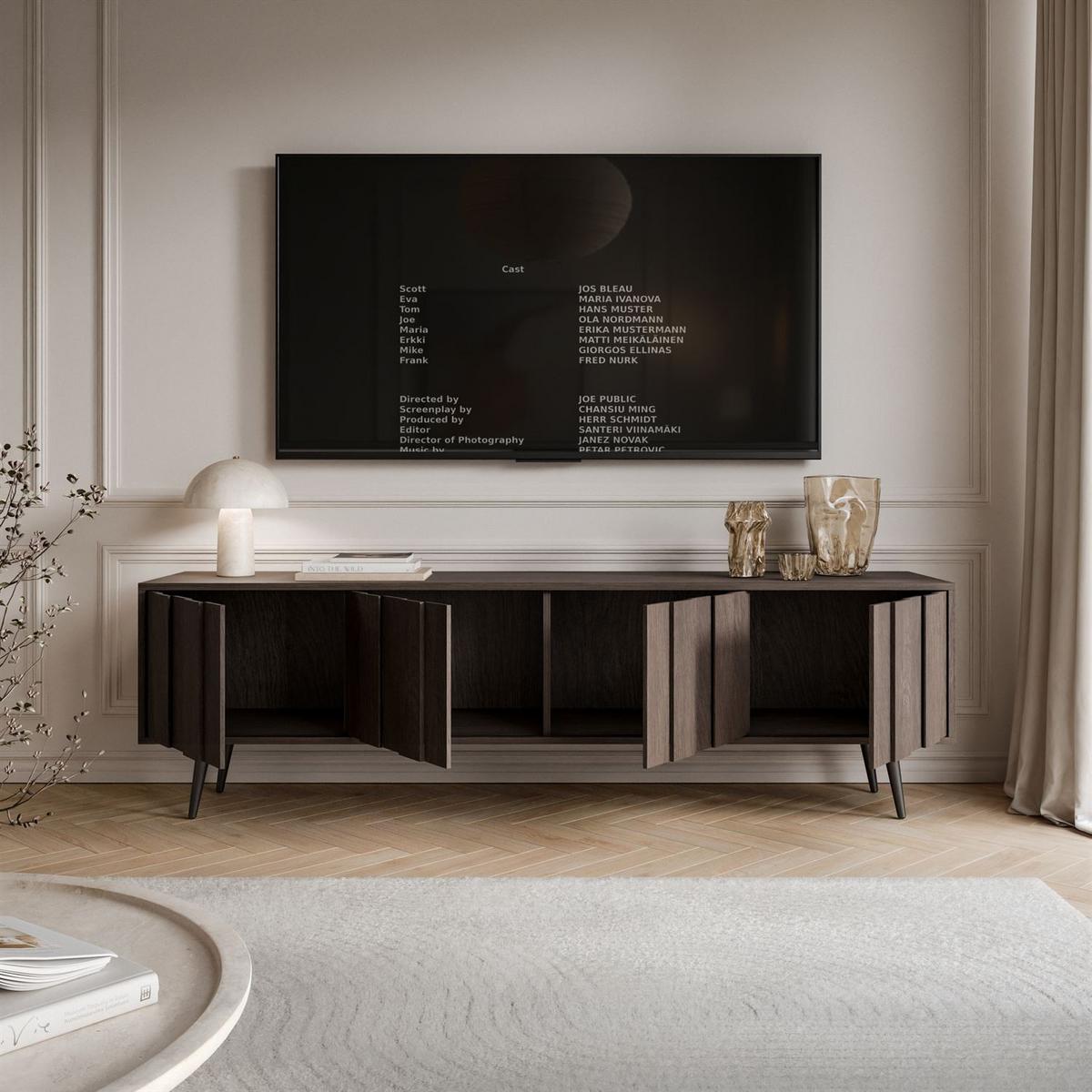 TV-SCHRANK ALMA mit LED-Beleuchtung - Eichefarben/Schwarz, Holzwerkstoff (183/54/40cm) - Lookway