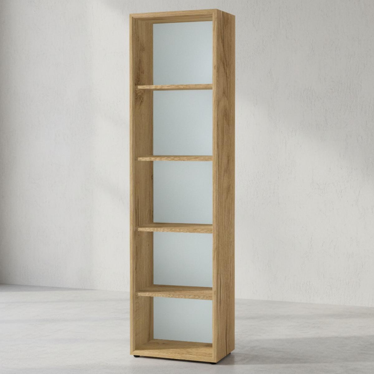 BÜRO-SET MUENCHEN 2-teilig | Schrank & Regal 5 OH | Glas Front & Abschließbar | Chalet-Eiche-Nb./Weiß - Weiß/Braun, Holzwerkstoff/Metall (145/196/37cm) - KADIMA DESIGN