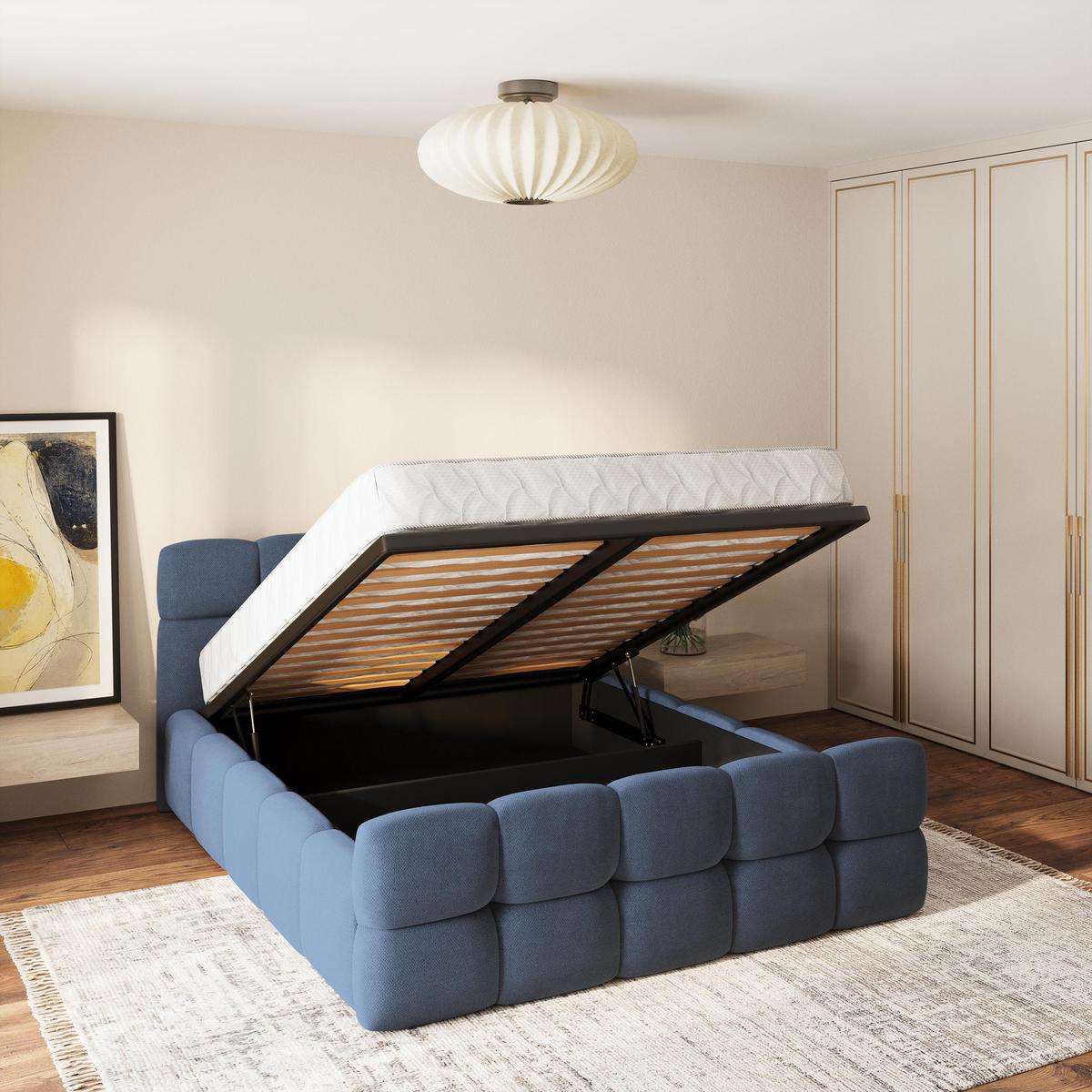 POLSTERBETT ELIZJA 180x200 cm mit Bettkästen - Blau - Blau, Holz (180/200cm) - MASSENO