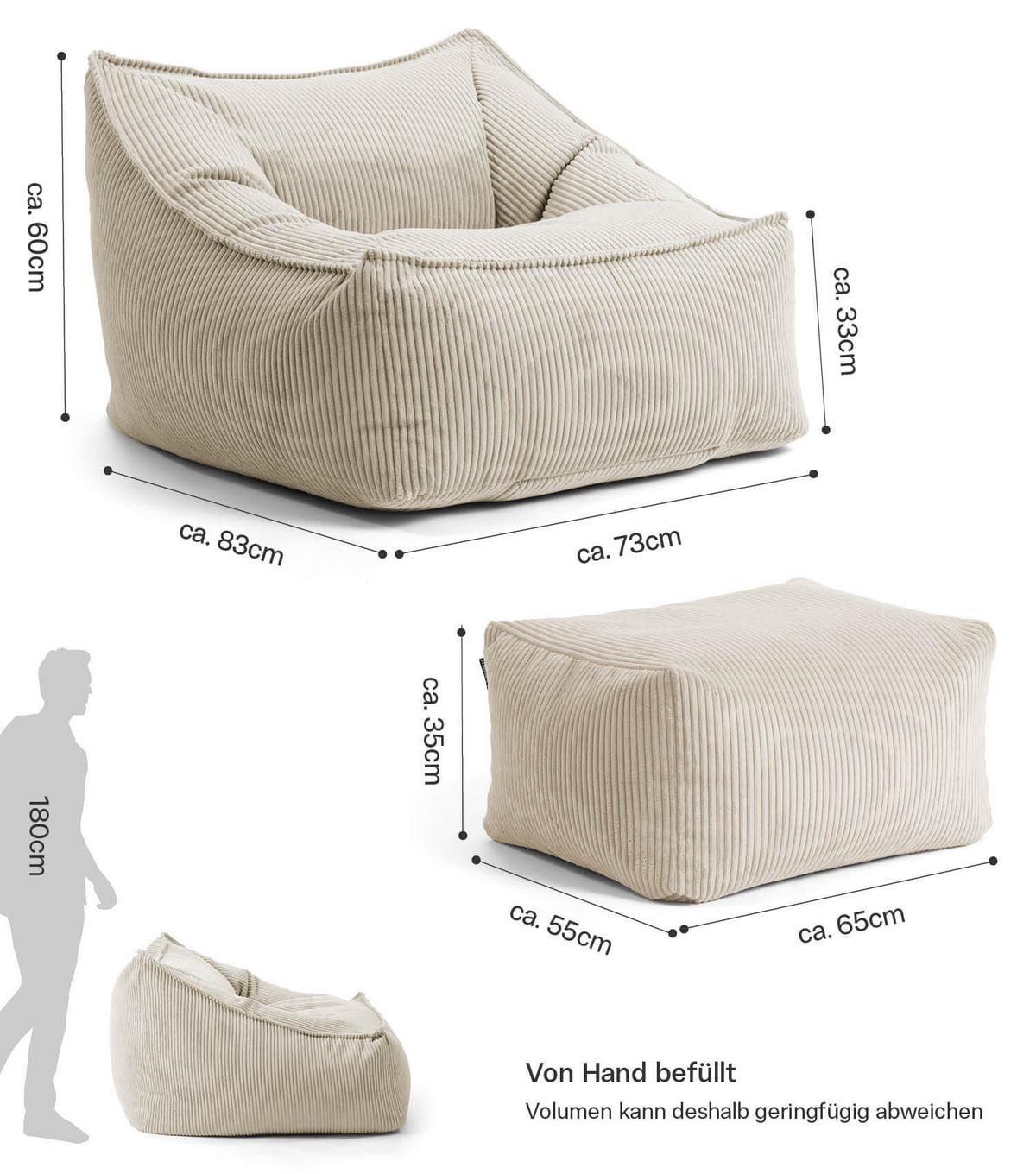 SITZSACK Cord Snug mit Hocker - Beige, Textil (80/60/83cm) - Mokebo