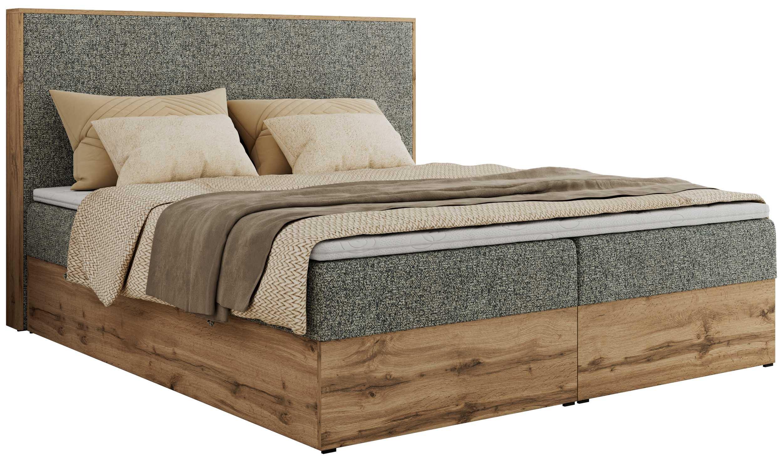 BOXBETT WOOD CLASSIC 160/200 - Grau Strukture - H4 - Grau, Textil (160/200cm) - MKS