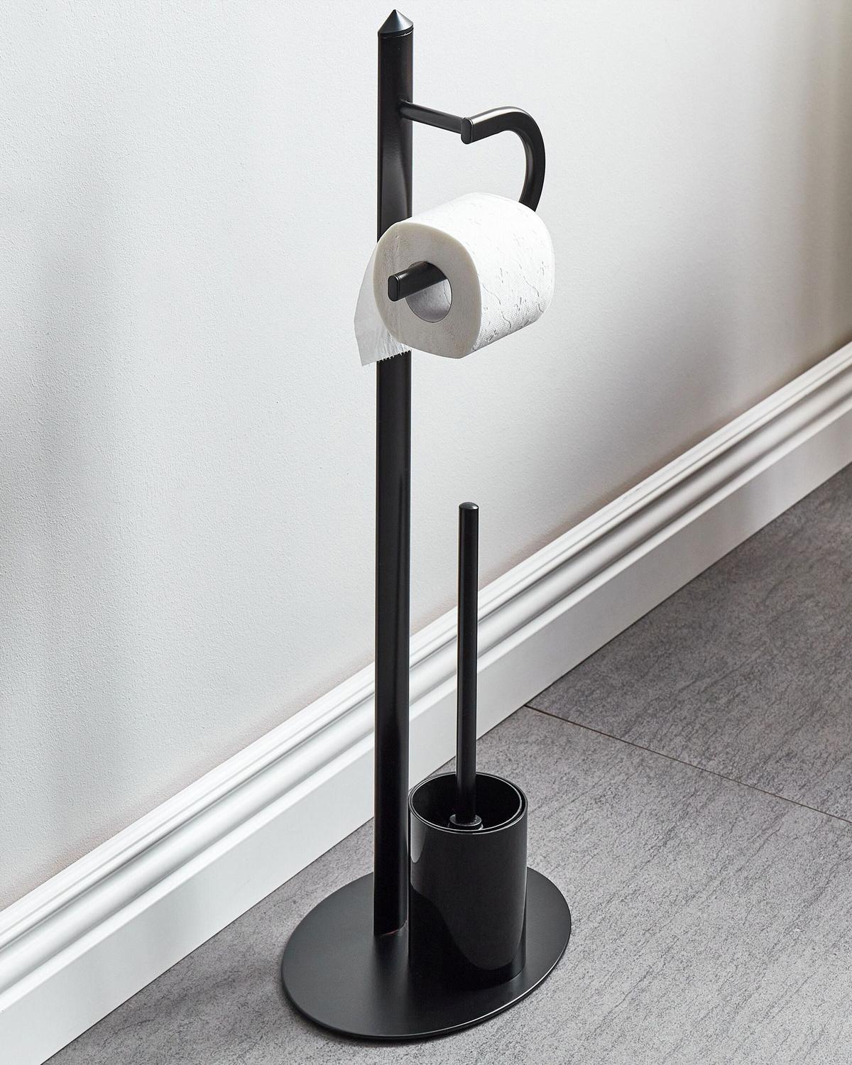 TOILETTENPAPIERHALTER mit Bürste Metall Schwarz Sarto - Schwarz, Metall (28/78/20cm) - Beliani