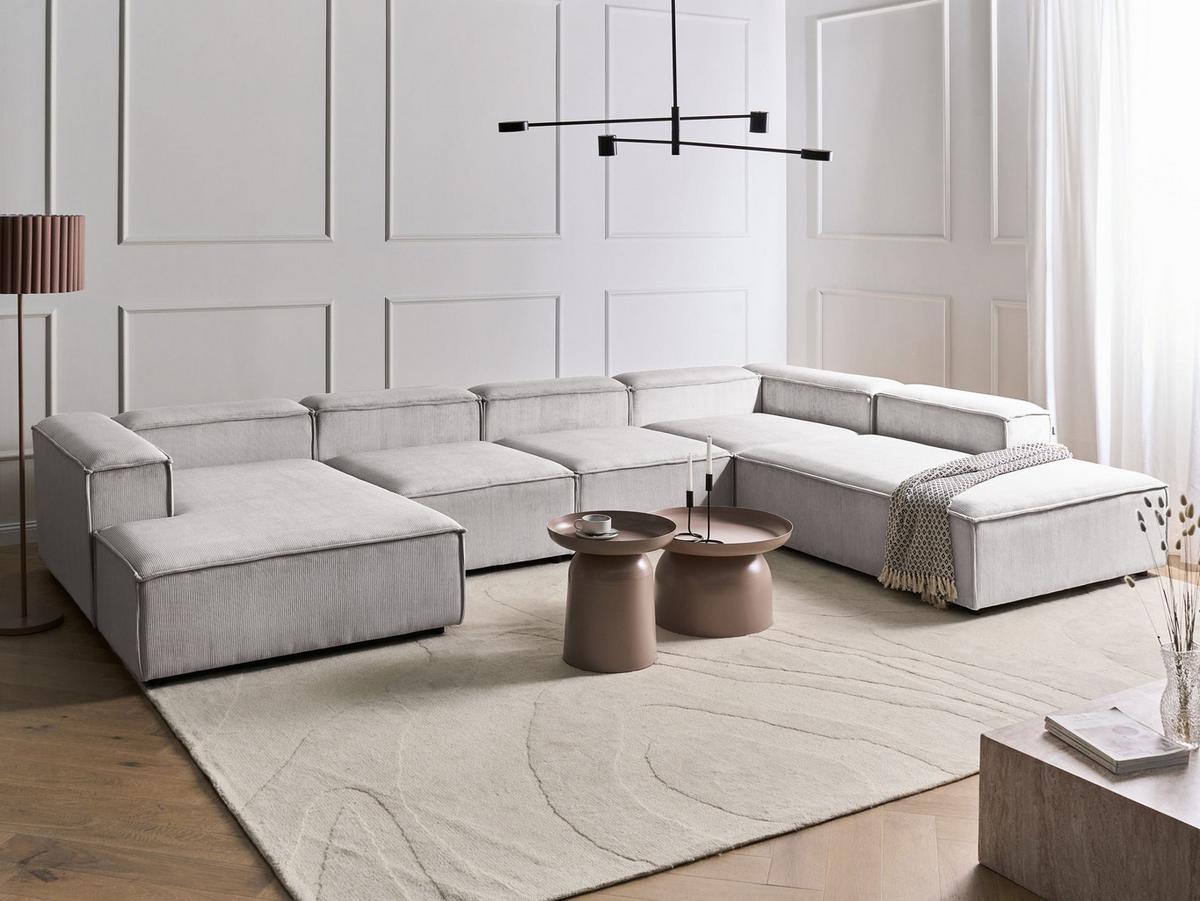 ECKFSOFA Modul 5-Sitzer linksseitig Cremeweiß Cord Ardal - Creme/Schwarz, Textil (414/269cm) - Beliani