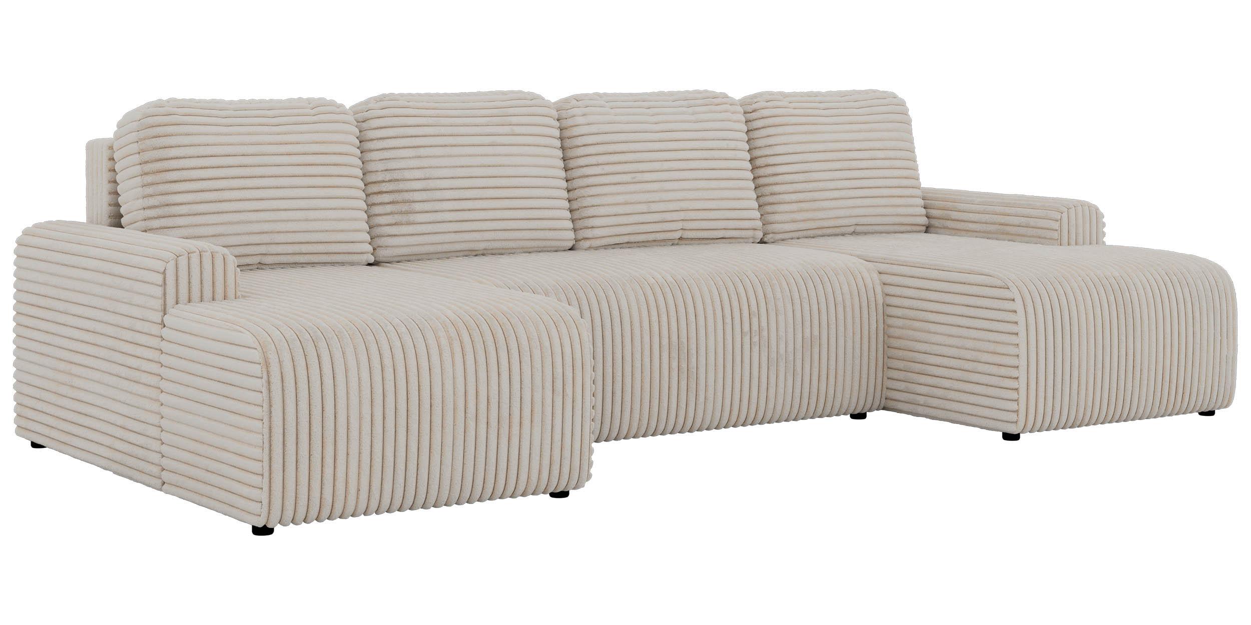 WOHNLANDSCHAFT NESSARO U Beige Cord - Beige/Schwarz, Kunststoff/Textil (312/92/151cm) - MKS