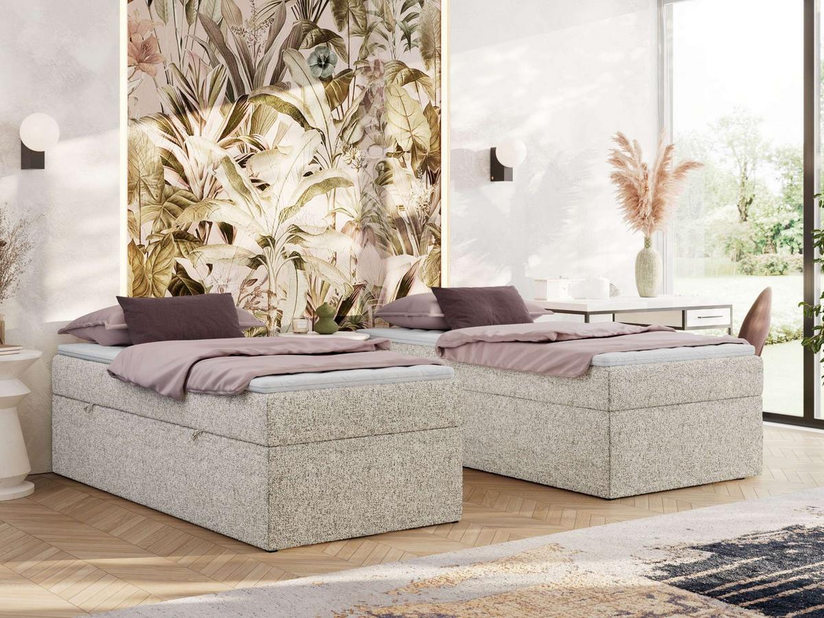 BOXBETT ZERO 90/200 - Beige Struktur - H4 - Topper T25 - Beige, Textil (90/200cm) - MKS