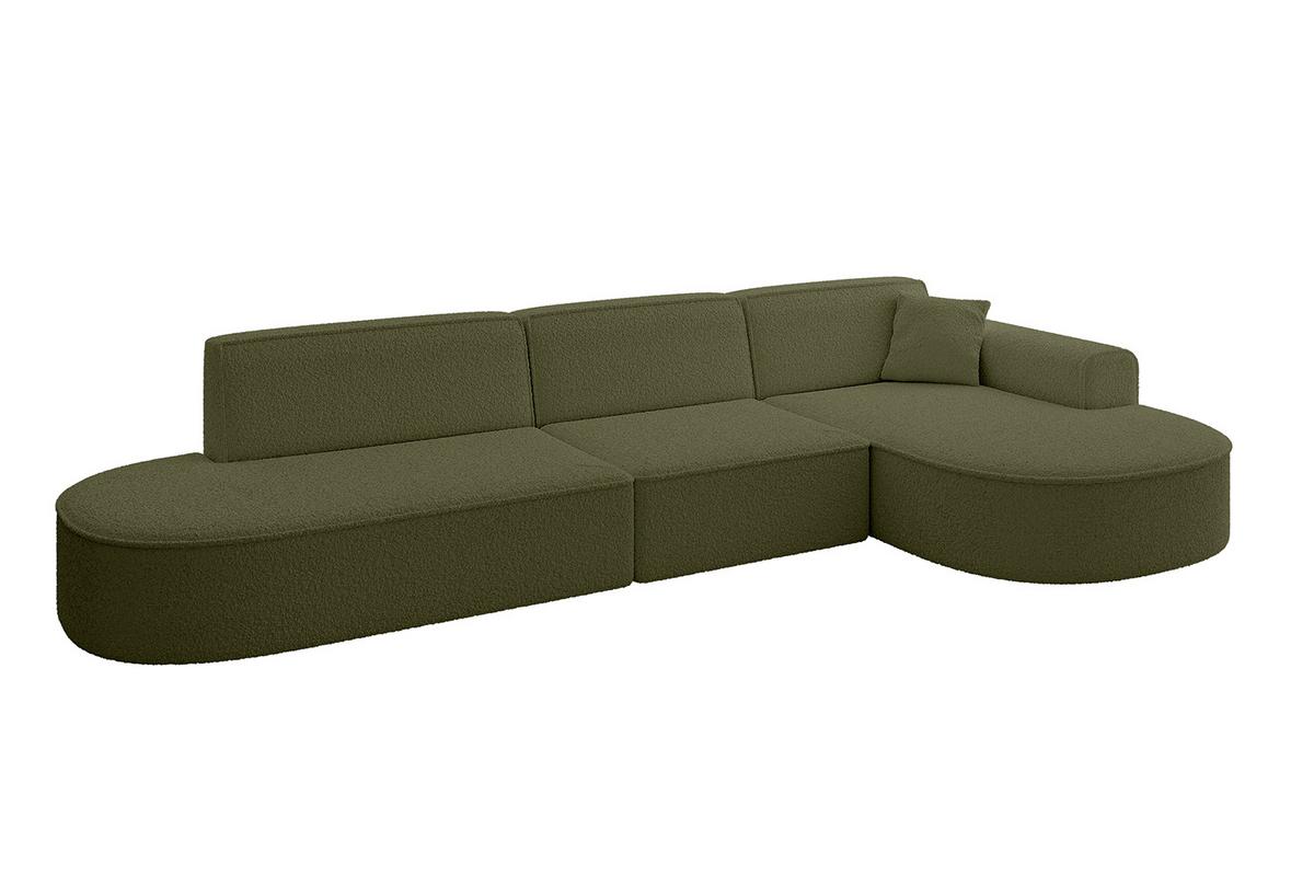 ECKSOFA Ottomane Rechts MARI-L2 - 328x171x79 cm Grün Bouclé - Schwarz/Grün, Holzwerkstoff/Kunststoff (171/328cm) - ALTDECOR