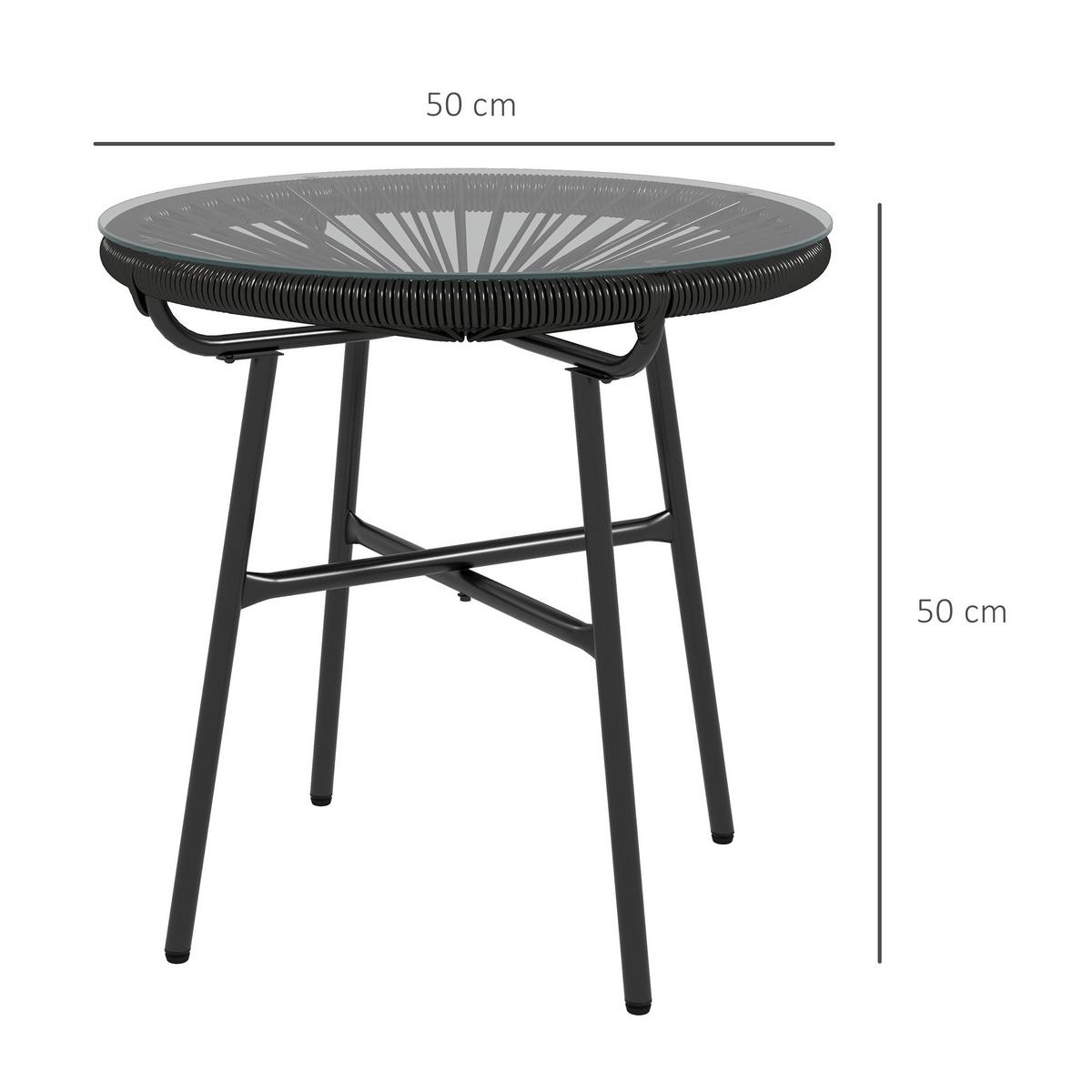 BALKONTISCH, Schwarz, Metall, PE Rattan - Schwarz, Kunststoff (50/50/50cm) - Outsunny