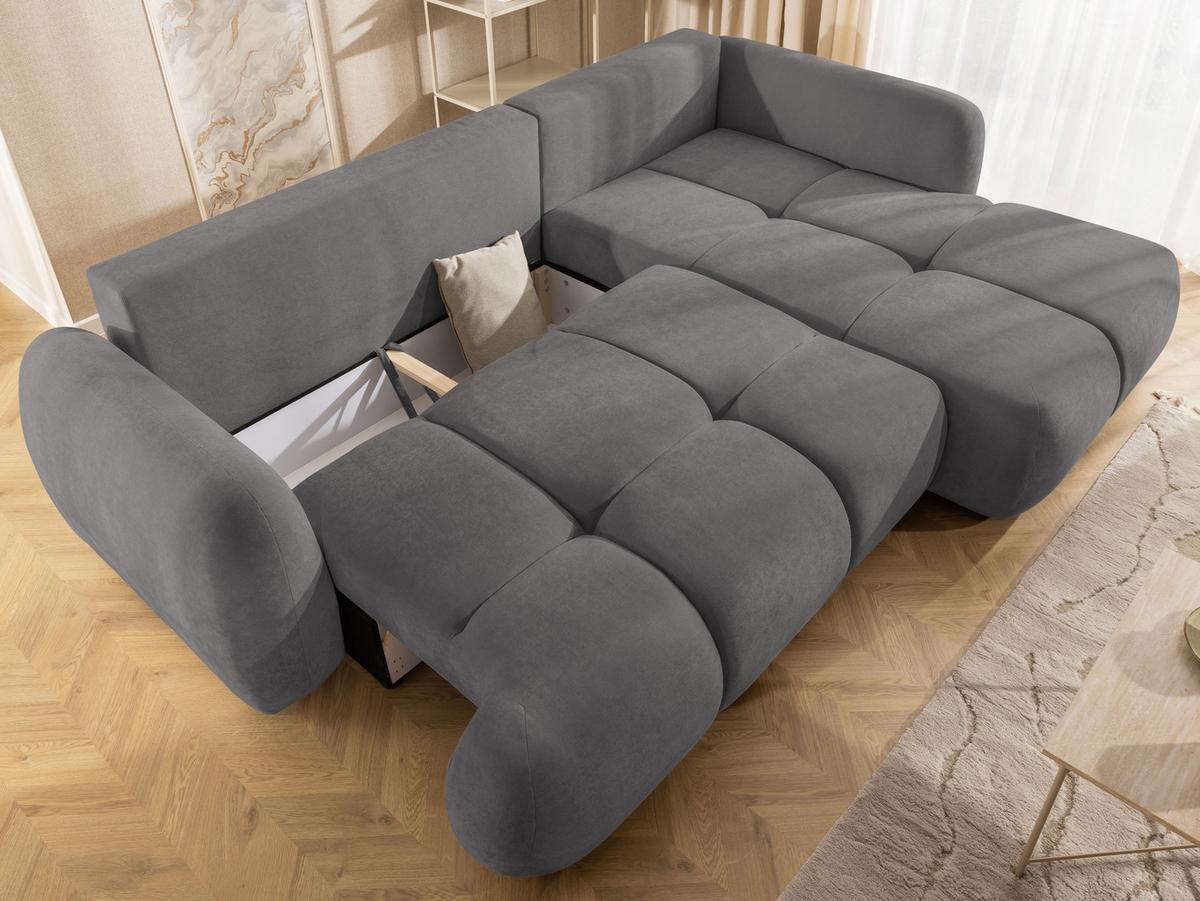 ECKSOFA Loretto aus natürlichem Taupe Webstoff mit Schlaffunktion, Bettkasten und tiefen Steppungen in Bubble-Optik - Taupe/Schwarz, Holz/Kunststoff (275/180cm) - S-Style