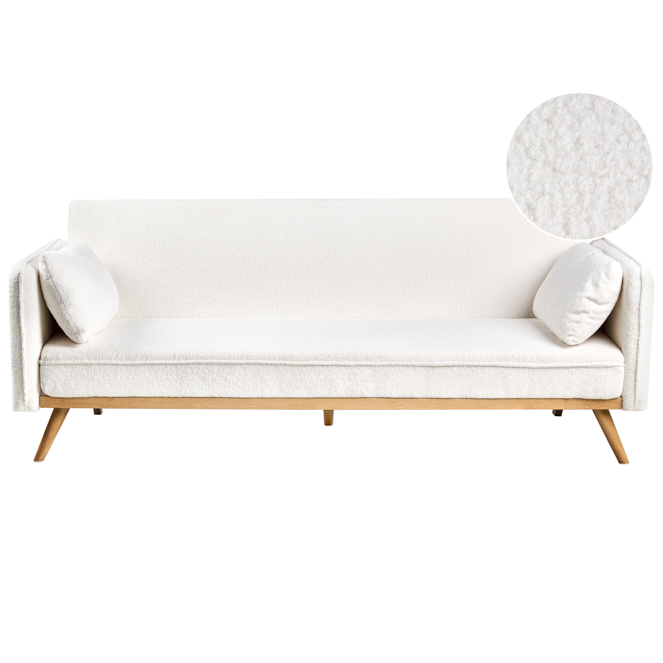 SCHLAFSOFA Bouclé Cremeweiß Asaa - Creme/Weiß, Textil (205/76/80cm) - Beliani