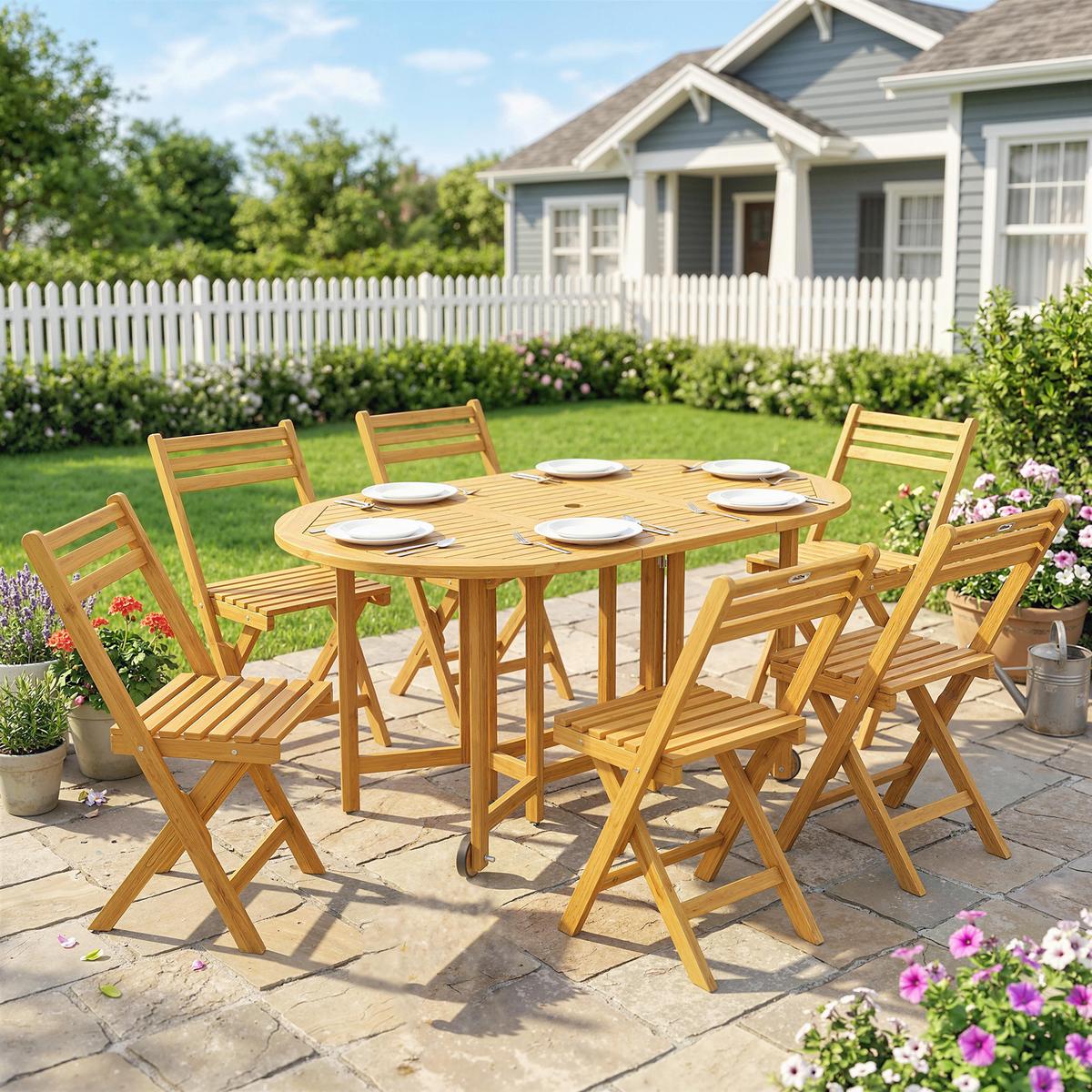 OUTDOOR-ESSGRUPPE 7er Set Akazienholz Naturholz - Akaziefarben, Holz - Outsunny