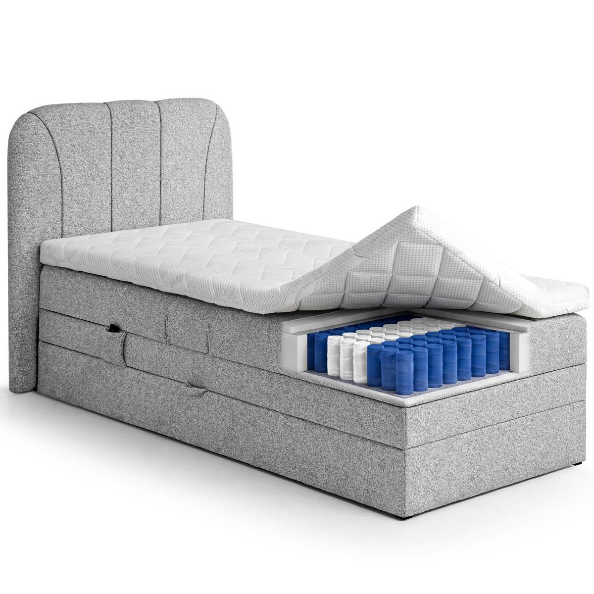 BOXSPRINGBETT Romeo, Einzelbett mit elektrischer Matratzenverstellung, 90x200 cm, Hellgrau - Hellgrau, Textil (90/200cm) - Beautysofa