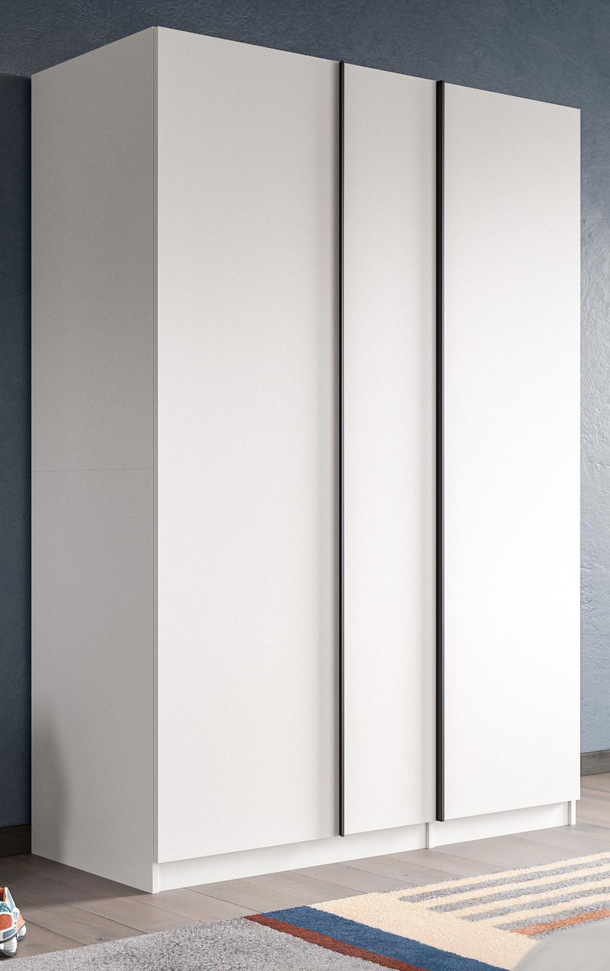 KLEIDERSCHRANK weiß 3-türig 130 x 183 cm, Drehtürenschrank inklusive Einlegeböden - Schwarz/Weiß, Holzwerkstoff/Kunststoff (130/183/53cm) - Inn.Furn