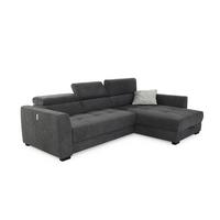 ECKSOFA mit elektrischer Sitztiefenverstellung, Kopflehnen verstellbar, USB-Ladefunktion, Bettkasten B300/T196/H103 cm, Chenille Dunkelgrau / 15409 - Dunkelgrau/Schwarz, Kunststoff/Textil (300/196cm) - luma-home