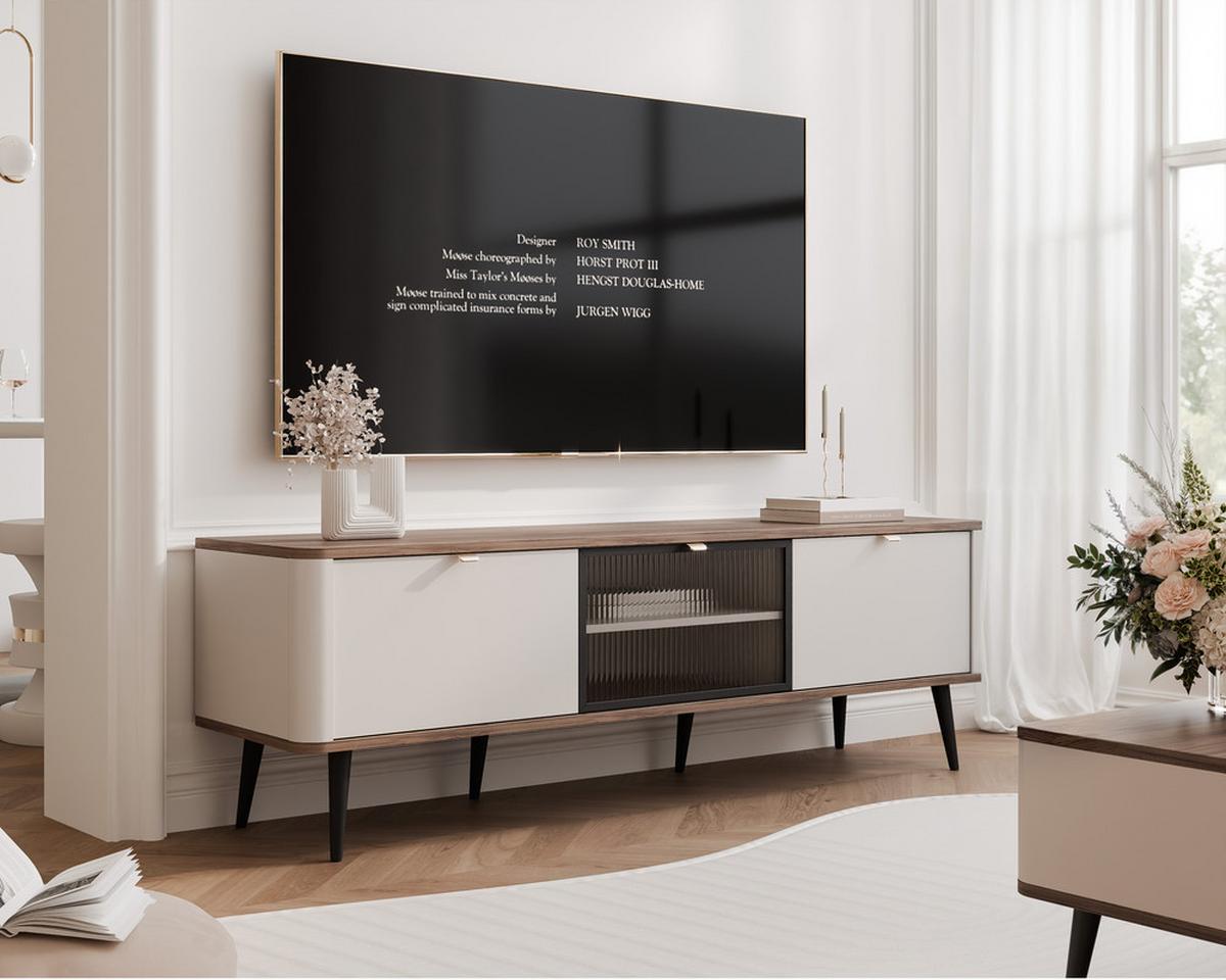 TV-LOWBOARD NAVANI stehend, 160 cm Kaschmir/Nussbaum - Nussbaumfarben/Schwarz, Holzwerkstoff/Metall (160/52/40cm) - Idohome