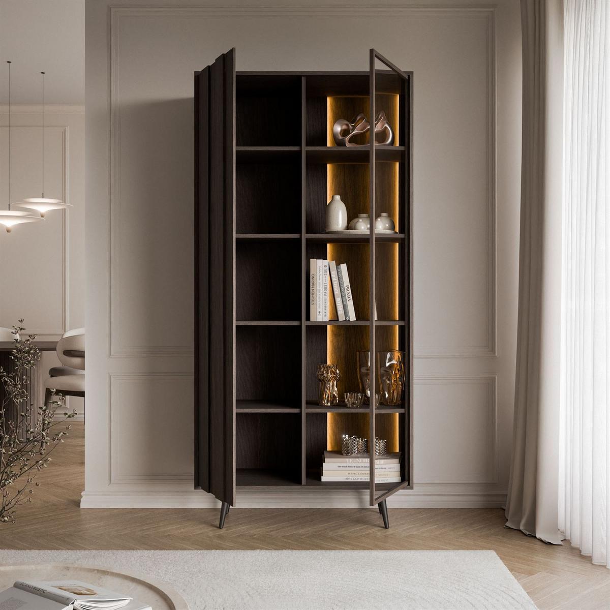 VITRINE ALMA mit LED-Beleuchtung - Eichefarben/Schwarz, Holzwerkstoff (94/196/40cm) - Lookway