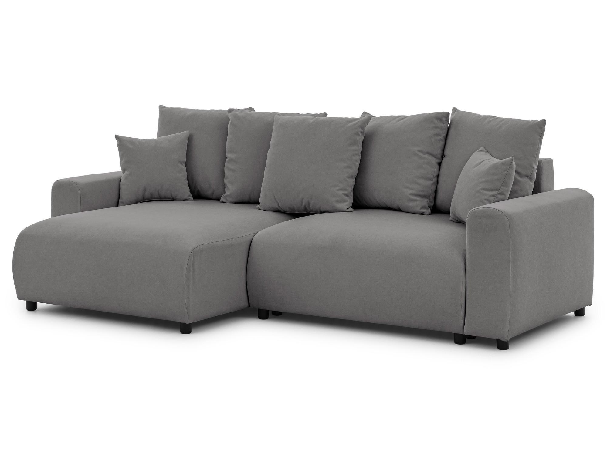 ECKSOFA Calma mit Schlaffunktion und Bettkasten im Bumpy-Design aus weichem Taupe Webstoff - Ottomane links - Taupe/Schwarz, Holz/Kunststoff (239/140cm) - S-Style
