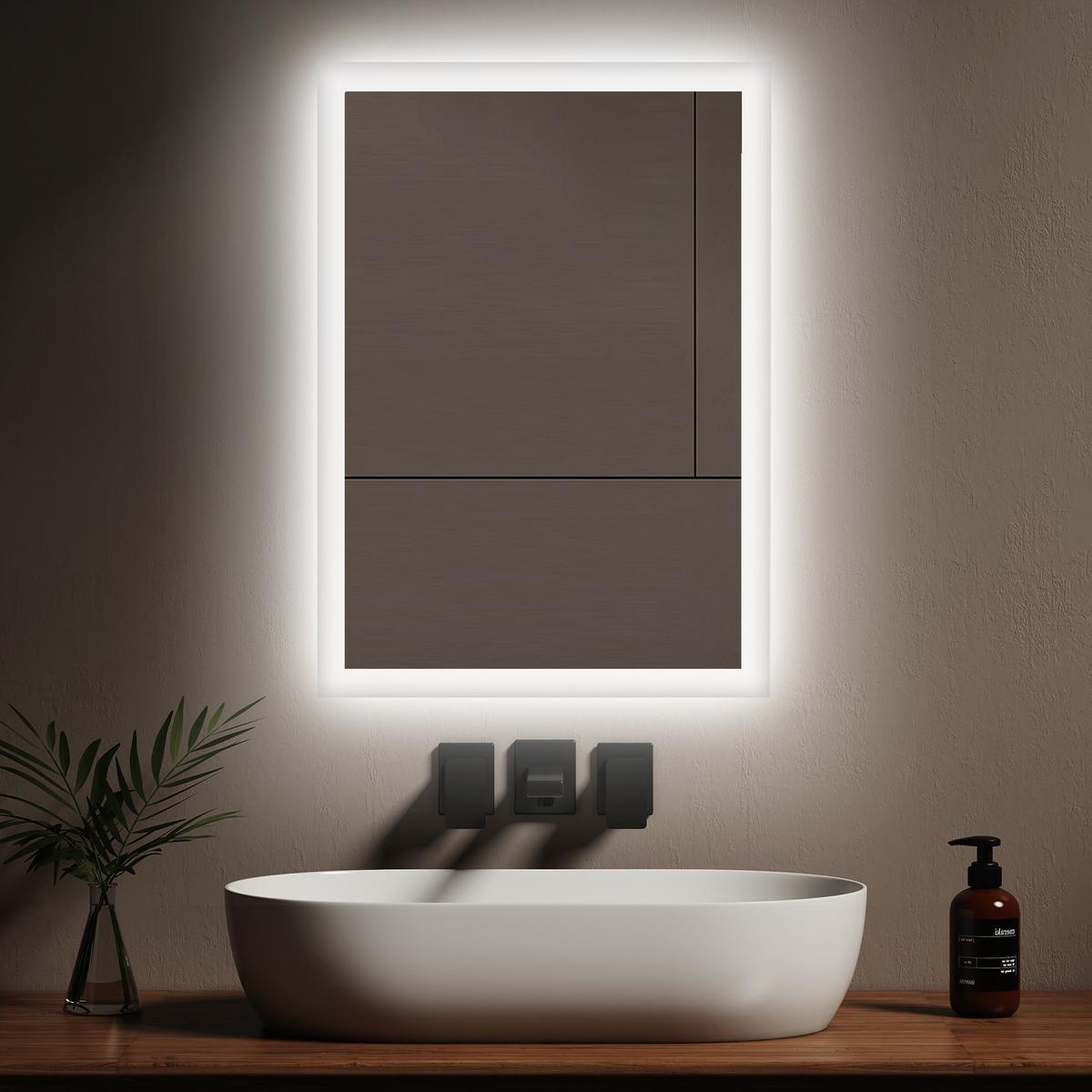BADSPIEGEL mit Beleuchtung, mechanischem Schalter & Antibeschlag-Funktion, 70/50 cm - Transparent, Glas (70/50/3.5cm) - EMKE