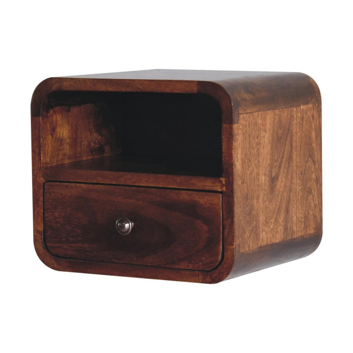 NACHTTISCH Petite, Wandmontiert, 1 Schublade, 1 offenes Fach, Braun - Messingfarben/Braun, Holz/Metall (30/25/25cm) - Artisan Furniture