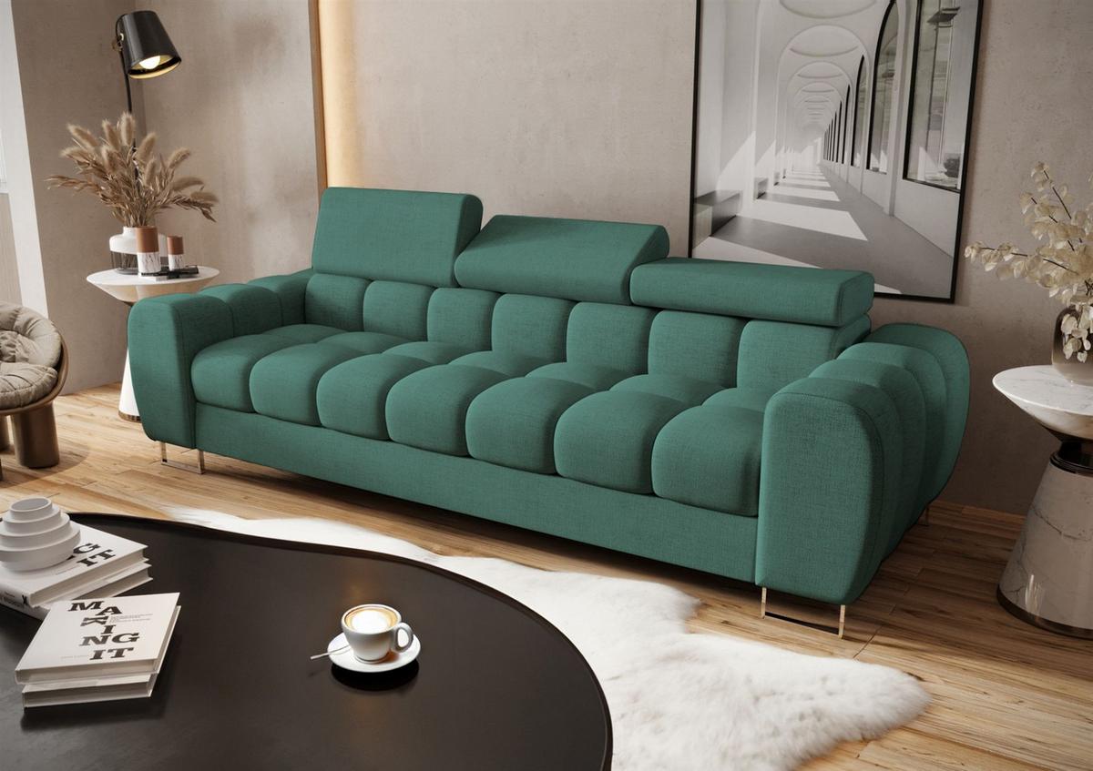 SOFA 3-sitzer Bastien In Stoff Moly - Grün, Holzwerkstoff/Textil (265/95/97cm) - Fun Möbel
