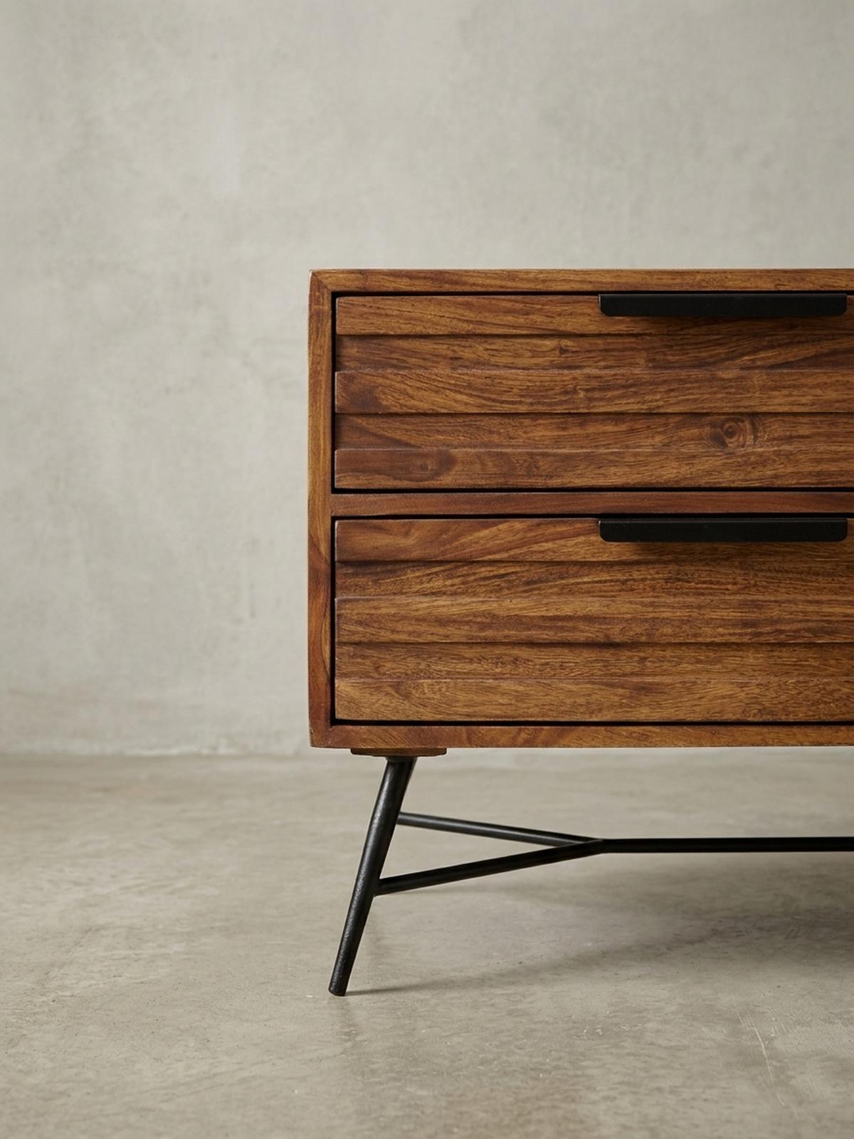 LOWBOARD Massivholz Industrial Stil 160x54x40 cm Modell NISHAN - Schwarz/Braun, Holz/Metall (160/54/40cm) - KADIMA DESIGN
