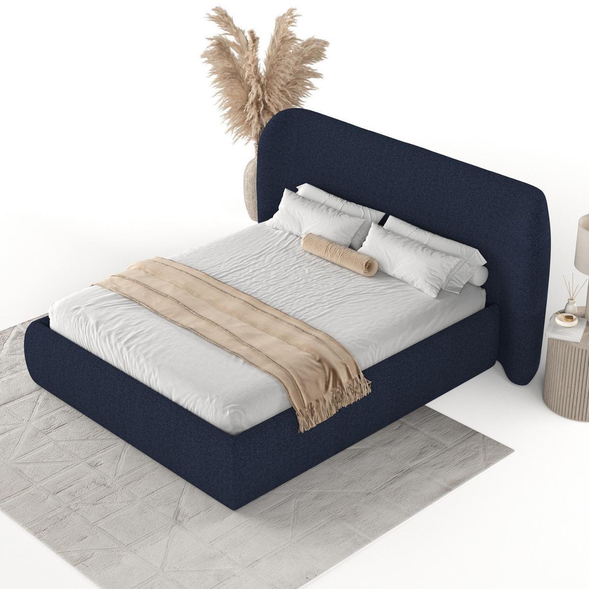 POLSTERBETT Bellano mit Stauraum 140/200 cm Marineblau im Riva Stoff - Schwarz/Naturfarben, Holz/Holzwerkstoff (140/200cm) - AltaBeds