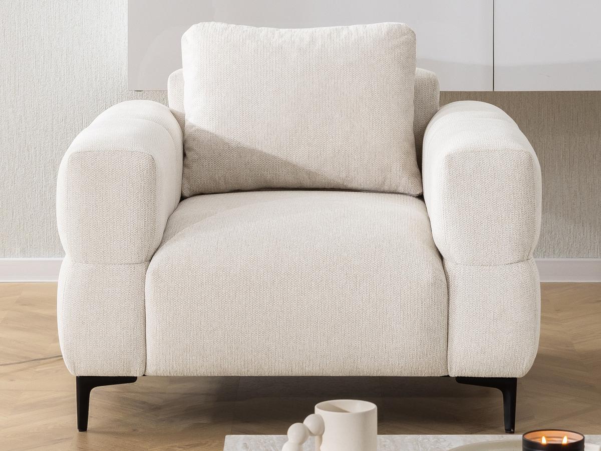 SESSEL Cardea in Bubble-Optik aus weichem Creme Strukturstoff mit hohem Sitzkomfort - Creme/Schwarz, Holz/Textil (102/80/97cm) - S-Style Möbel