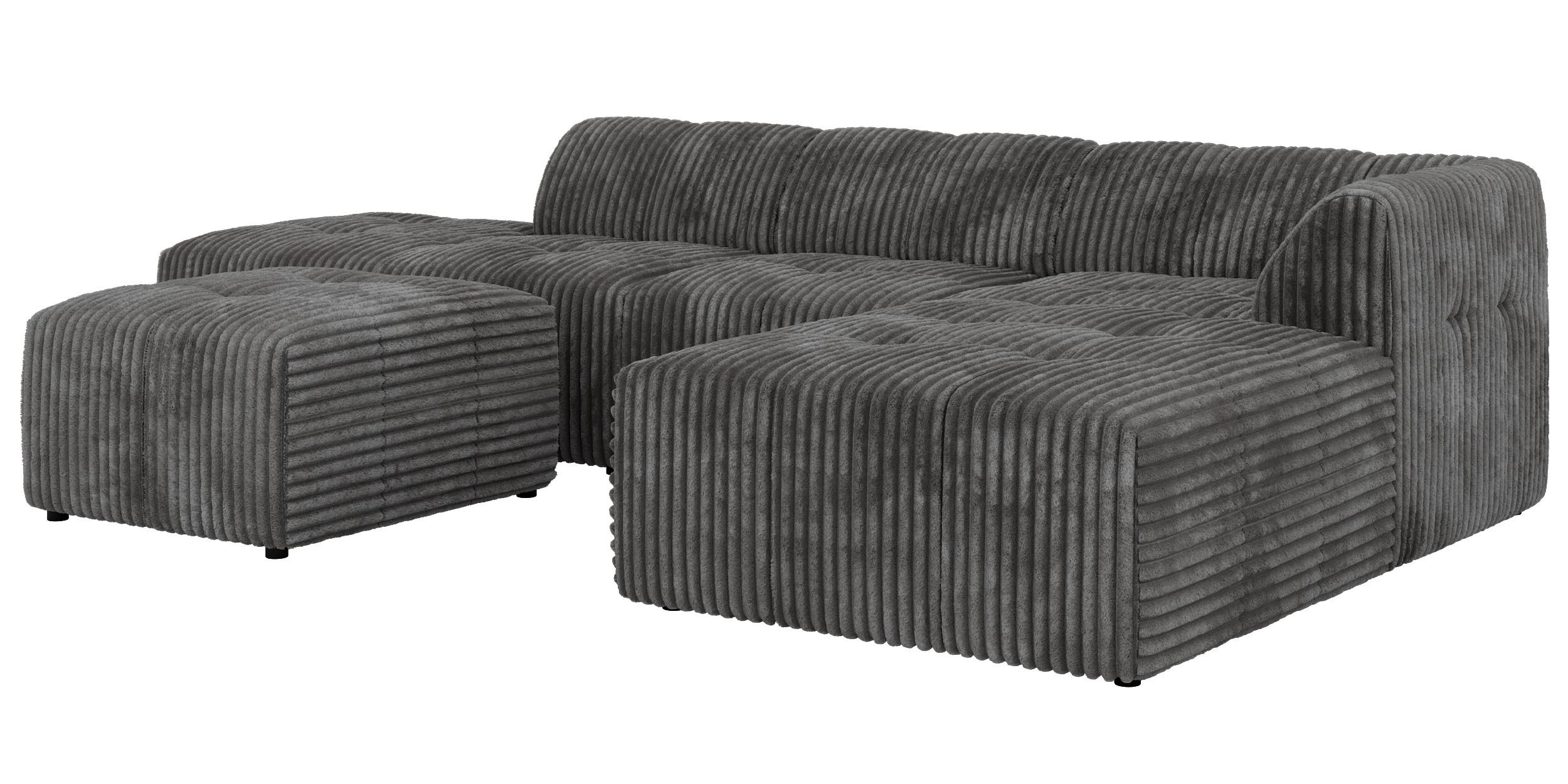 ECKSOFA GRIDA 4M L Grau Cord - Rechts - Schwarz/Grau, Kunststoff/Textil (176/335cm) - MKS