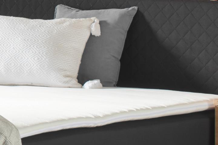 Boxspringbett schwarz Kopfteil gepolstert Webstoff Topper durchgehend