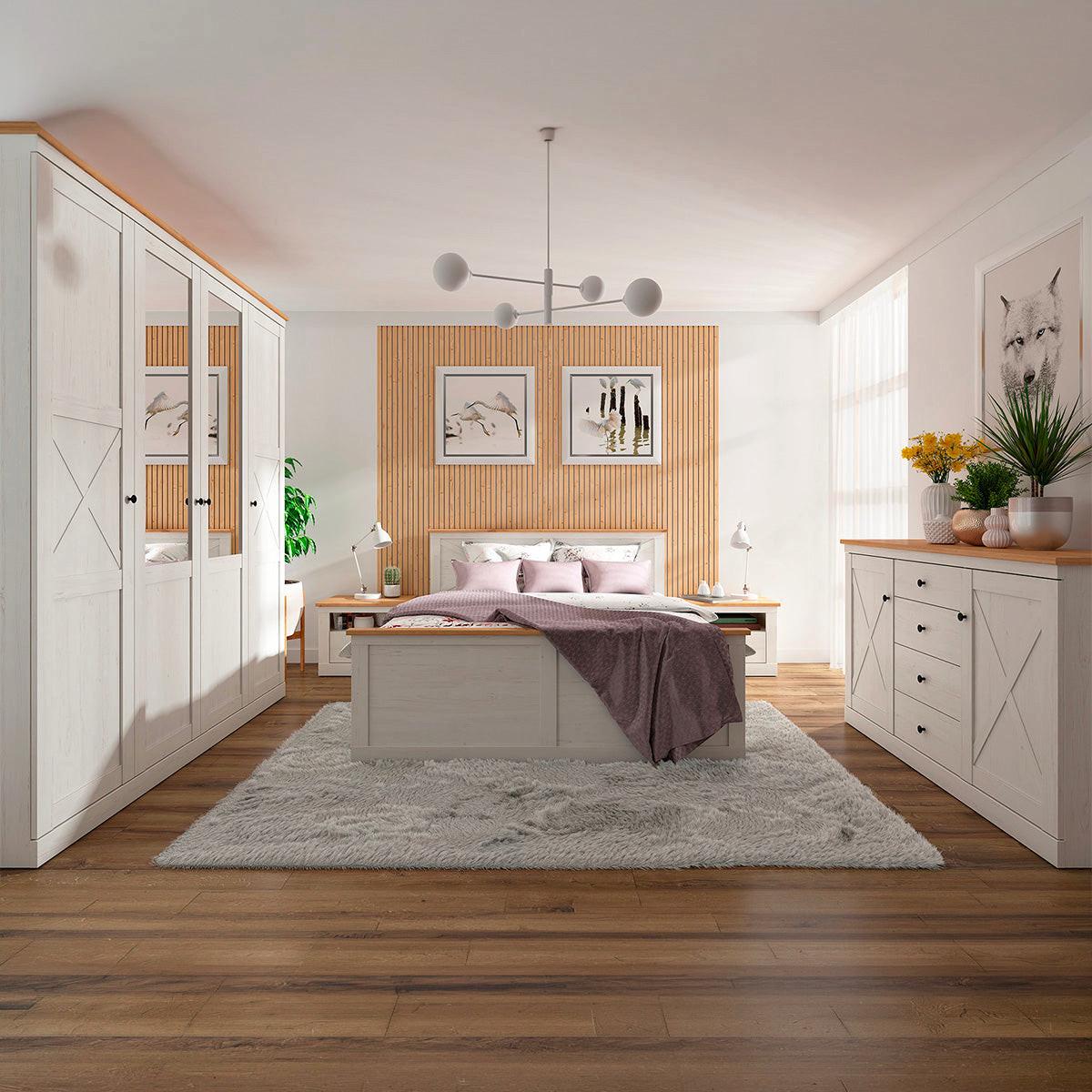 SCHRANK 4 Türen Victoria Weiß und Holz - Weiß, Holzwerkstoff (203/220/58cm) - Petits-meubles