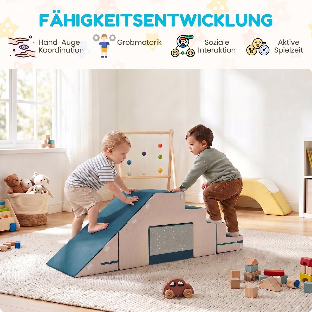KINDER-SPIELSOFA 2er Set Samt Schaumstoff Blau - Dunkelblau, Textil (39/131cm) - AIYAPLAY