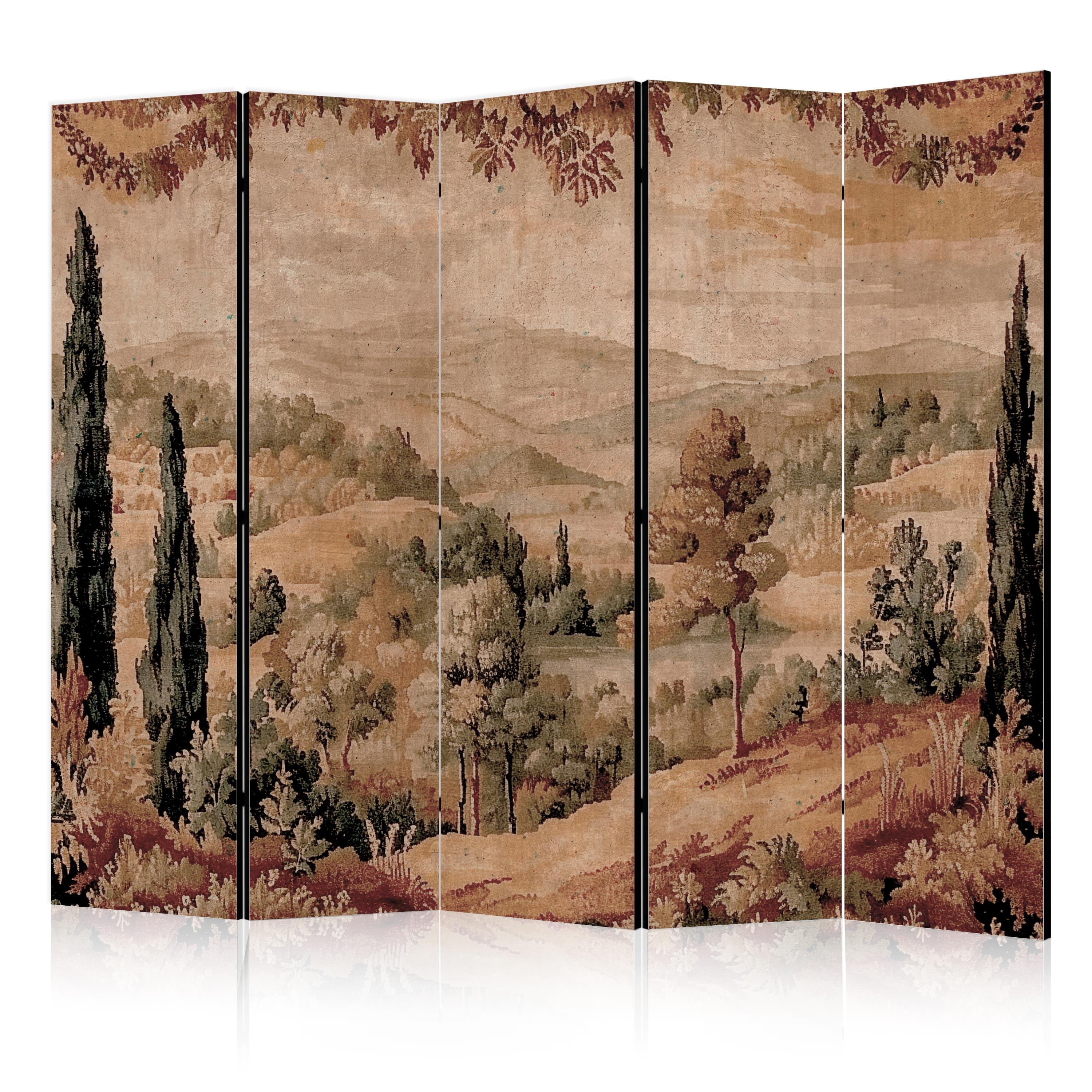 PARAVENT Akustik 5-tlg 225x172 cm Retro Landschaft - Braun, Holz/Textil (225/172/3cm) - Muralo